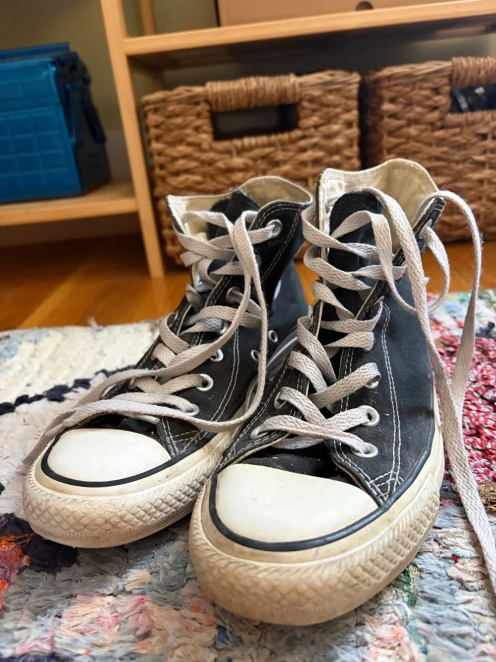 Classic High-Top Converse Sneakers - Black & White - Picture 1 of 4
